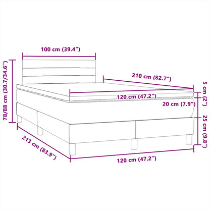 vidaXL Boxspringbett mit Matratze Hellgrau 120x210 cm Samt