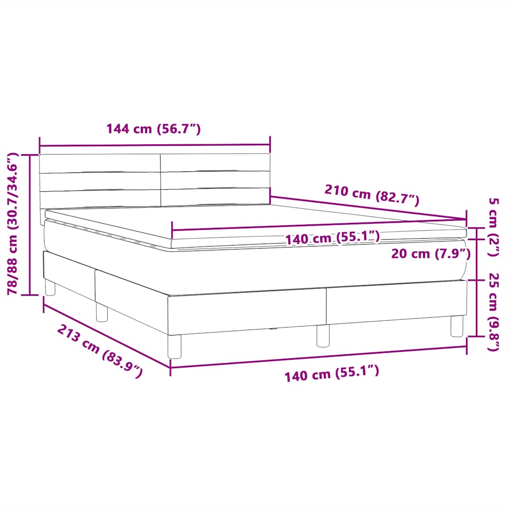 vidaXL Boxspringbett mit Matratze Hellgrau 140x210 cm Samt