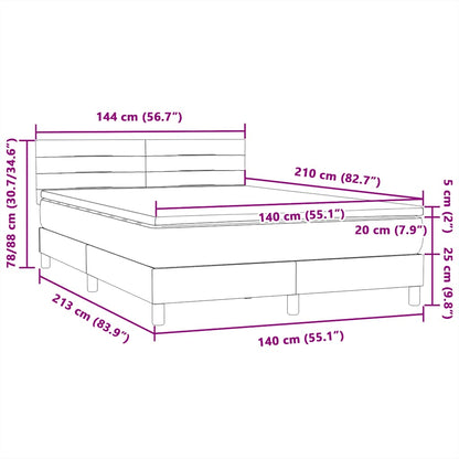 vidaXL Boxspringbett mit Matratze Hellgrau 140x210 cm Samt