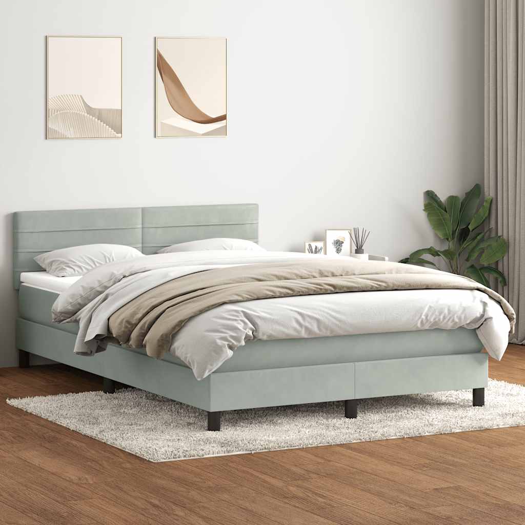 vidaXL Boxspringbett mit Matratze Hellgrau 140x210 cm Samt