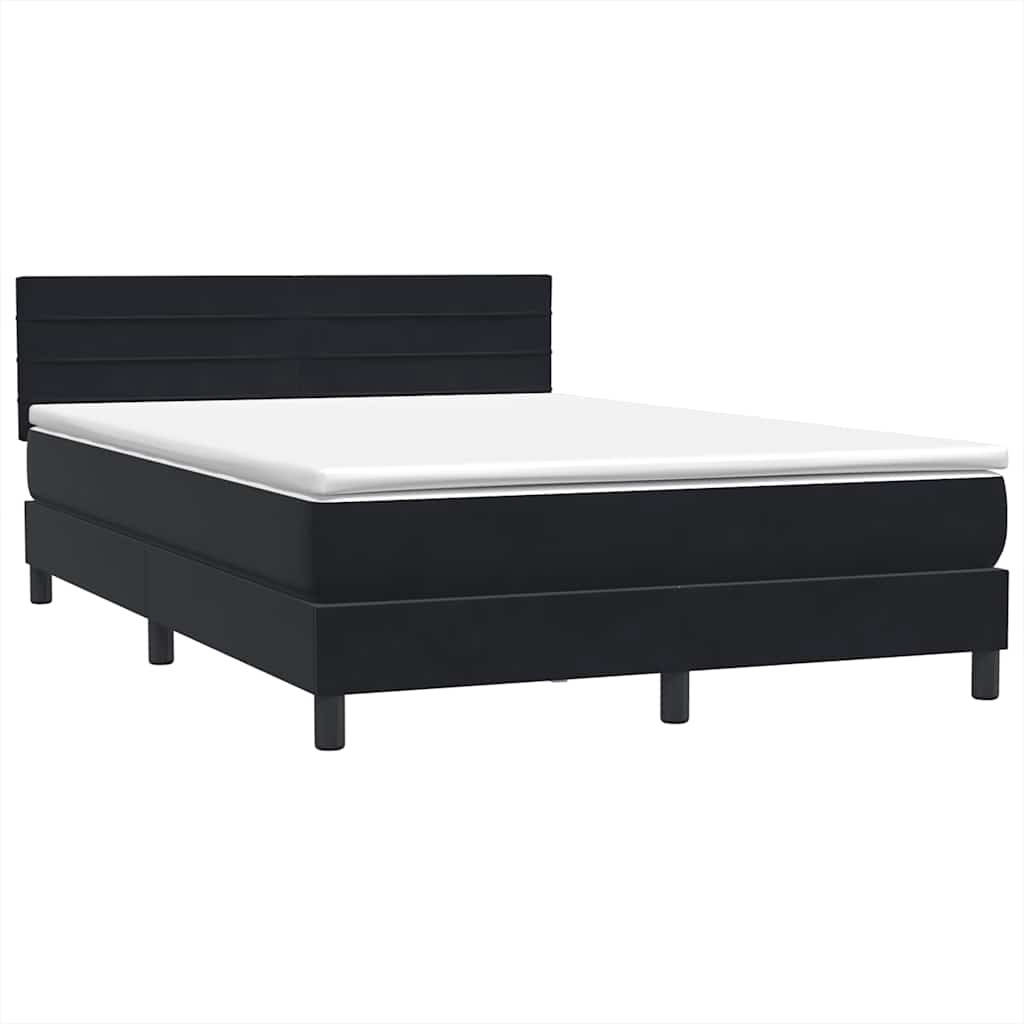 vidaXL Lit double boxspring avec matelas Velours noir 140x210 cm