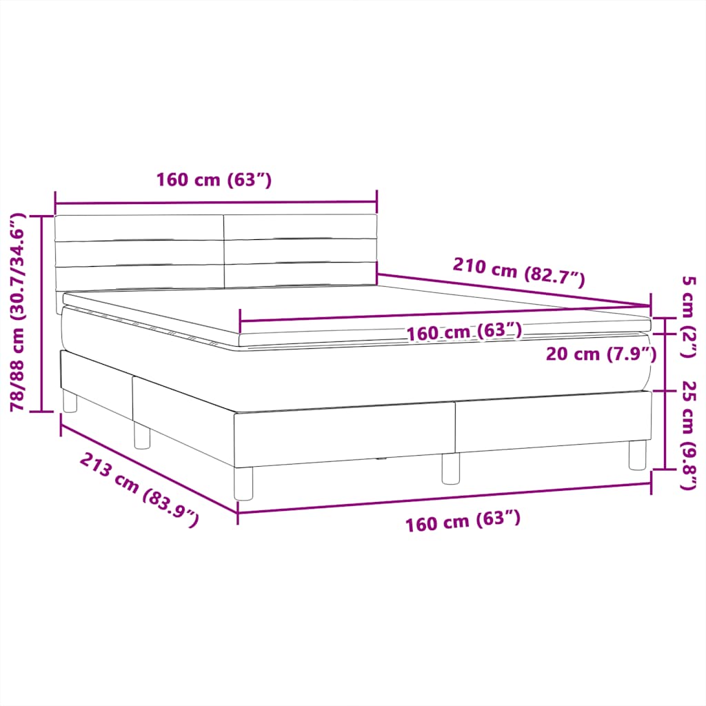vidaXL Boxspringbett mit Matratze Schwarz 160x210 cm Samt