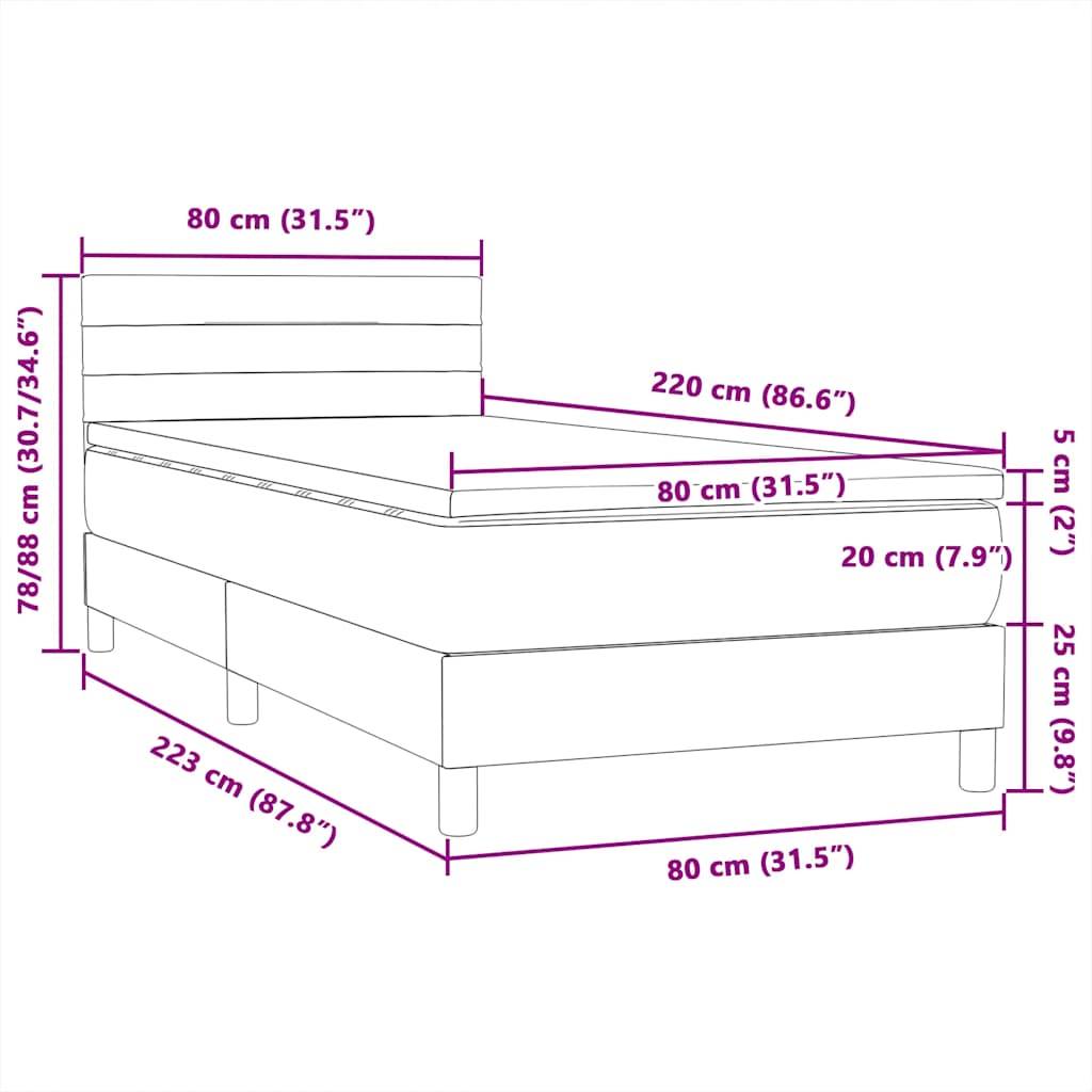 vidaXL Boxspringbett mit Matratze Dunkelgrün 80x220 cm Samt