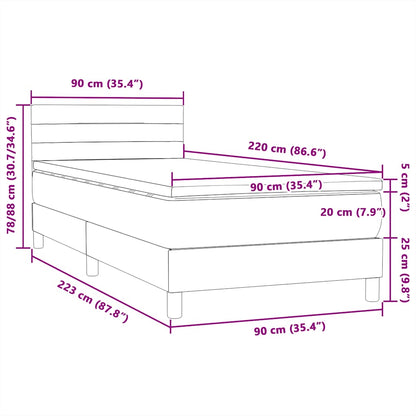 vidaXL Boxspringbett mit Matratze Hellgrau 90x220 cm Samt