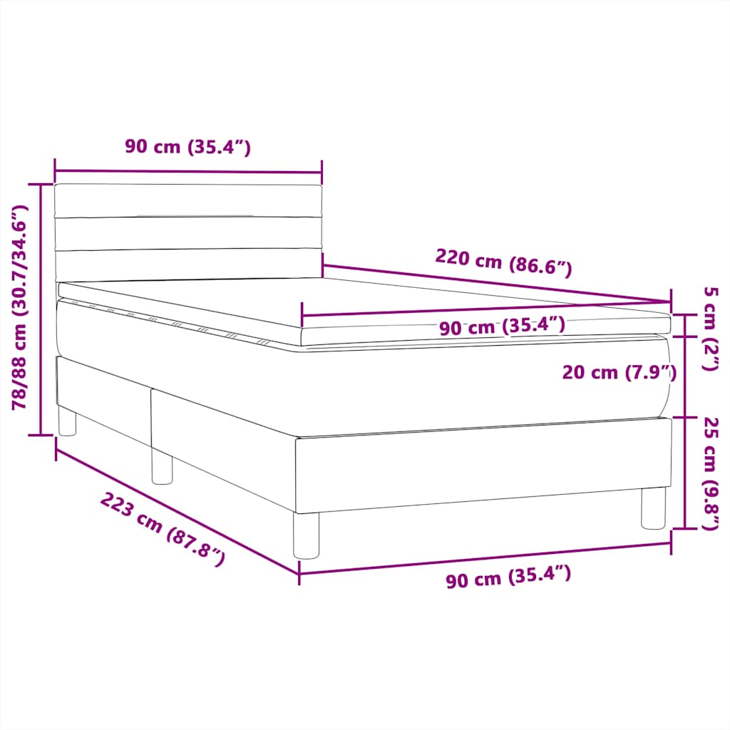 vidaXL Lit coffre avec matelas Bleu foncé 90x220 cm Velours