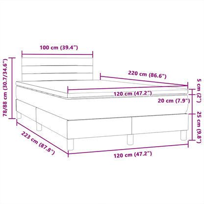 vidaXL Boxspringbett mit Matratze Hellgrau 120x220 cm Samt