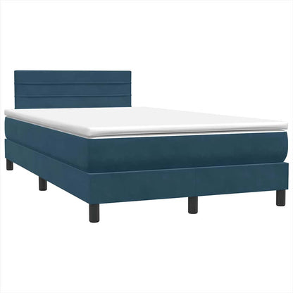 vidaXL Boxspringbett mit Matratze Dunkelblau 120x220 cm Samt
