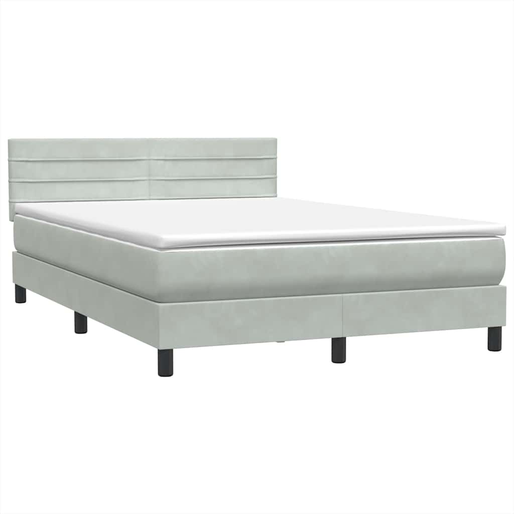 vidaXL Lit tapissier avec matelas Gris clair 140x220 cm Velours