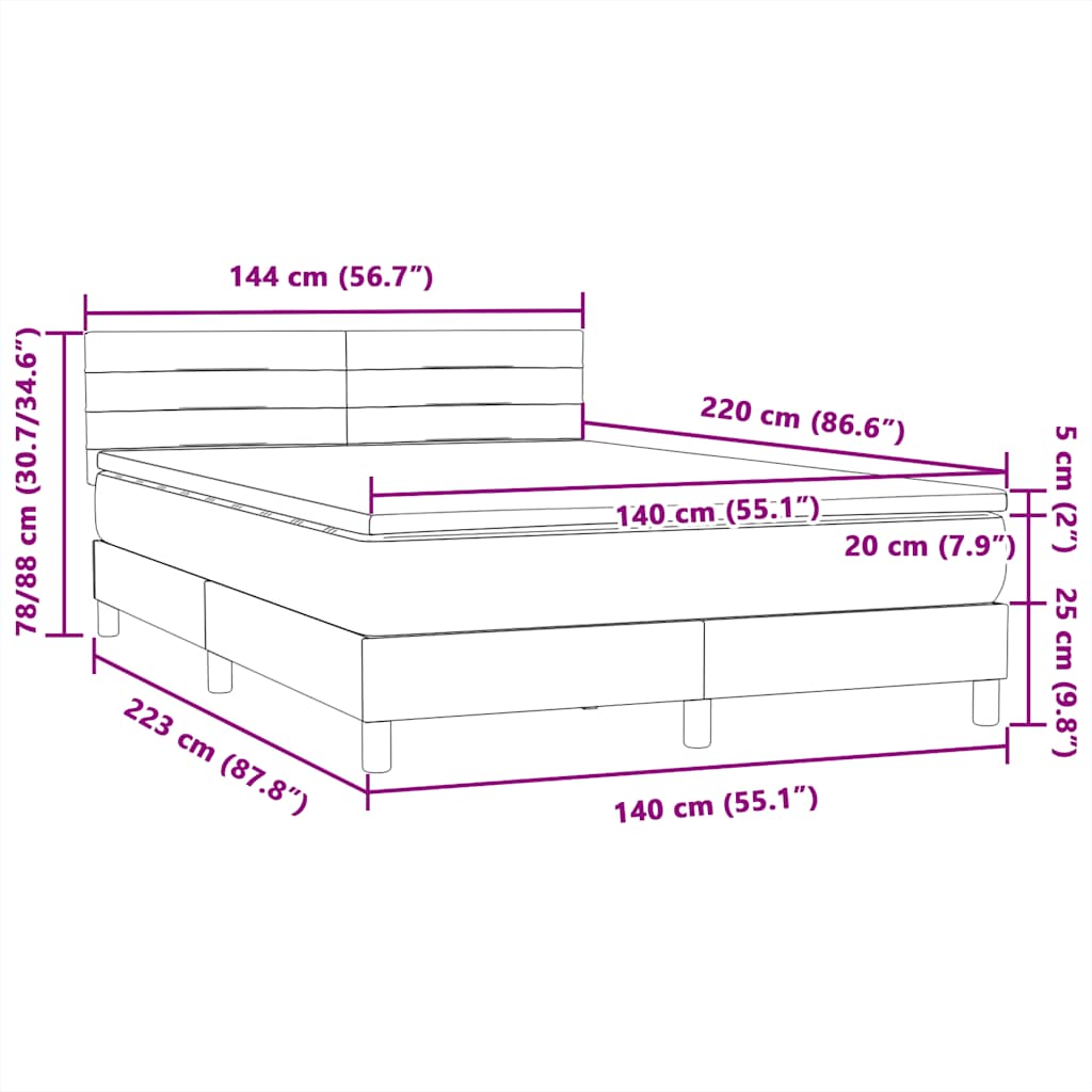 vidaXL Boxspringbett mit Matratze Dunkelgrau 140x220 cm Samt