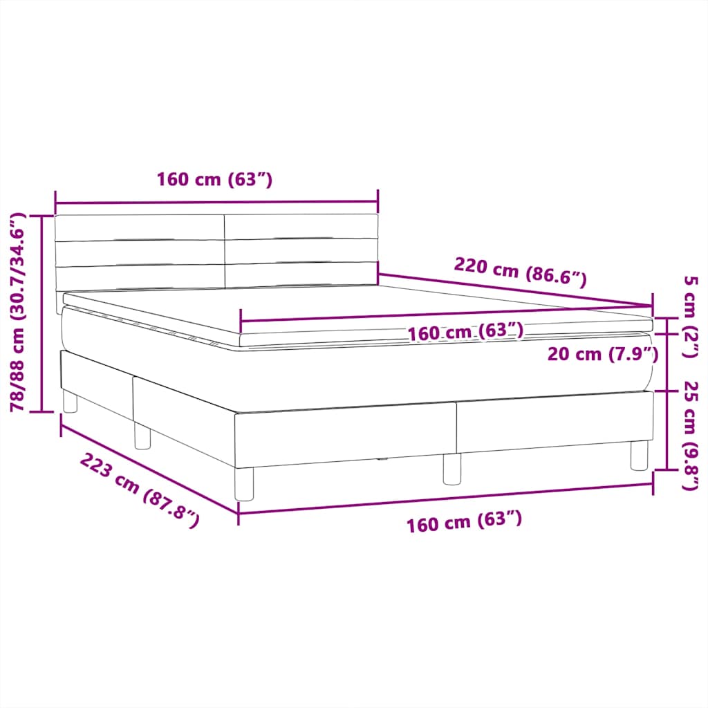 vidaXL Boxspringbett mit Matratze Rosa 160x220 cm Samt