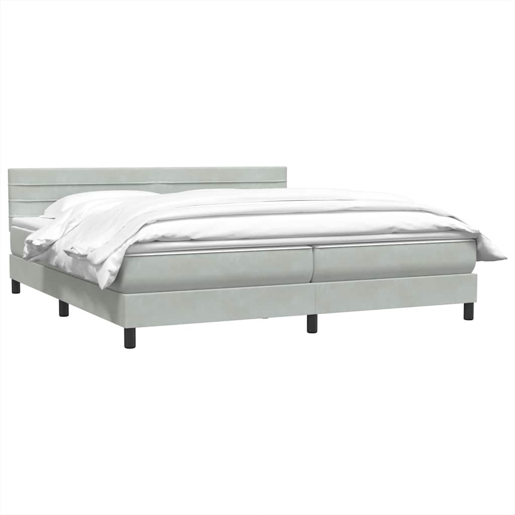vidaXL Boxspringbett mit Matratze Hellgrau 200x220 cm Samt