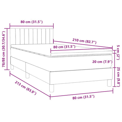 vidaXL Boxspringbett mit Matratze Dunkelgrau 80x210 cm Samt