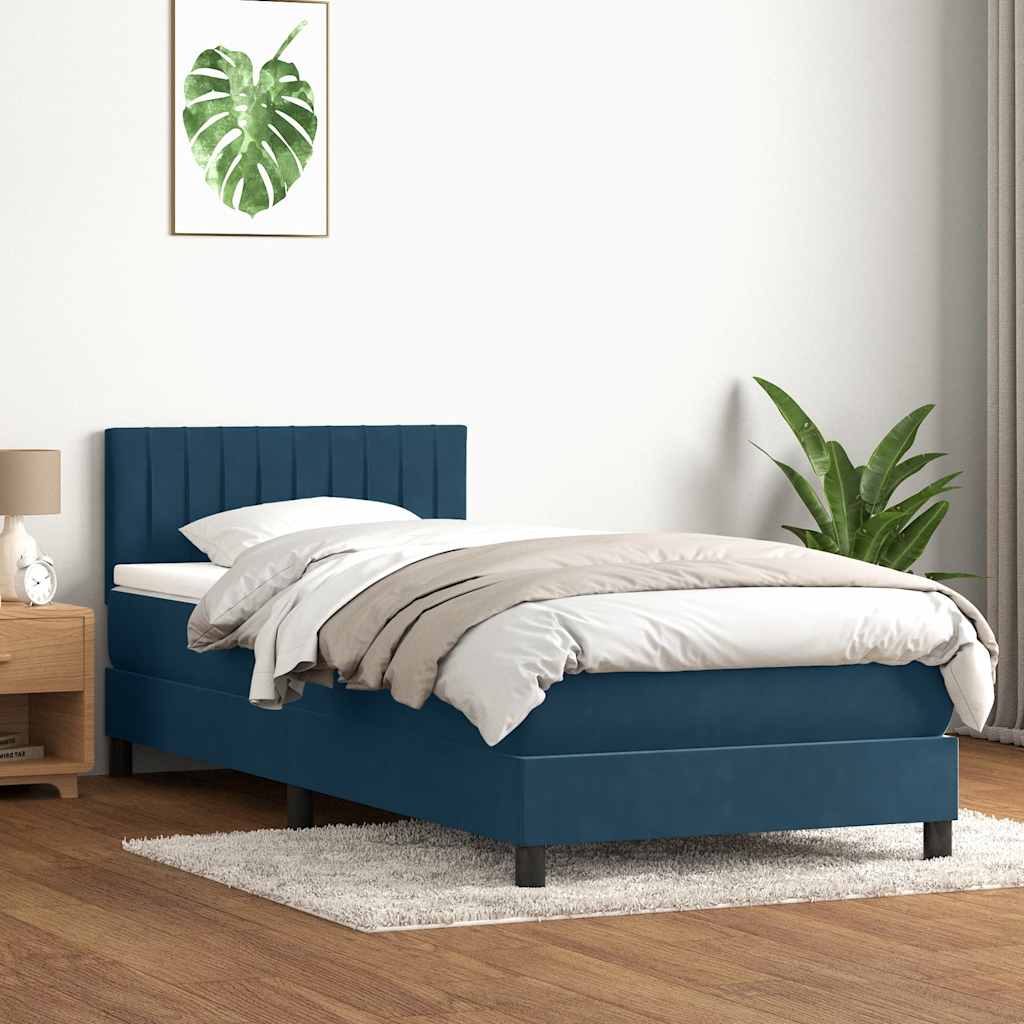 vidaXL Boxspringbett mit Matratze Dunkelblau 80x210 cm Samt
