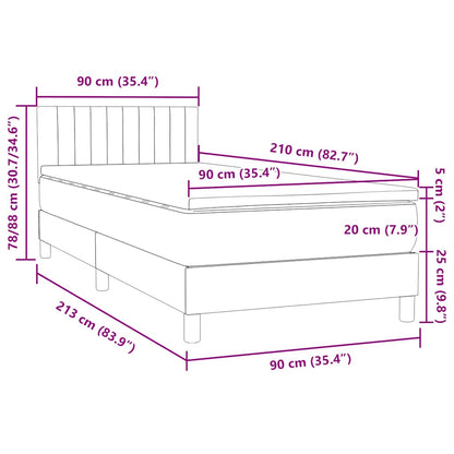 vidaXL Boxspringbett mit Matratze Dunkelgrau 90x210 cm Samt