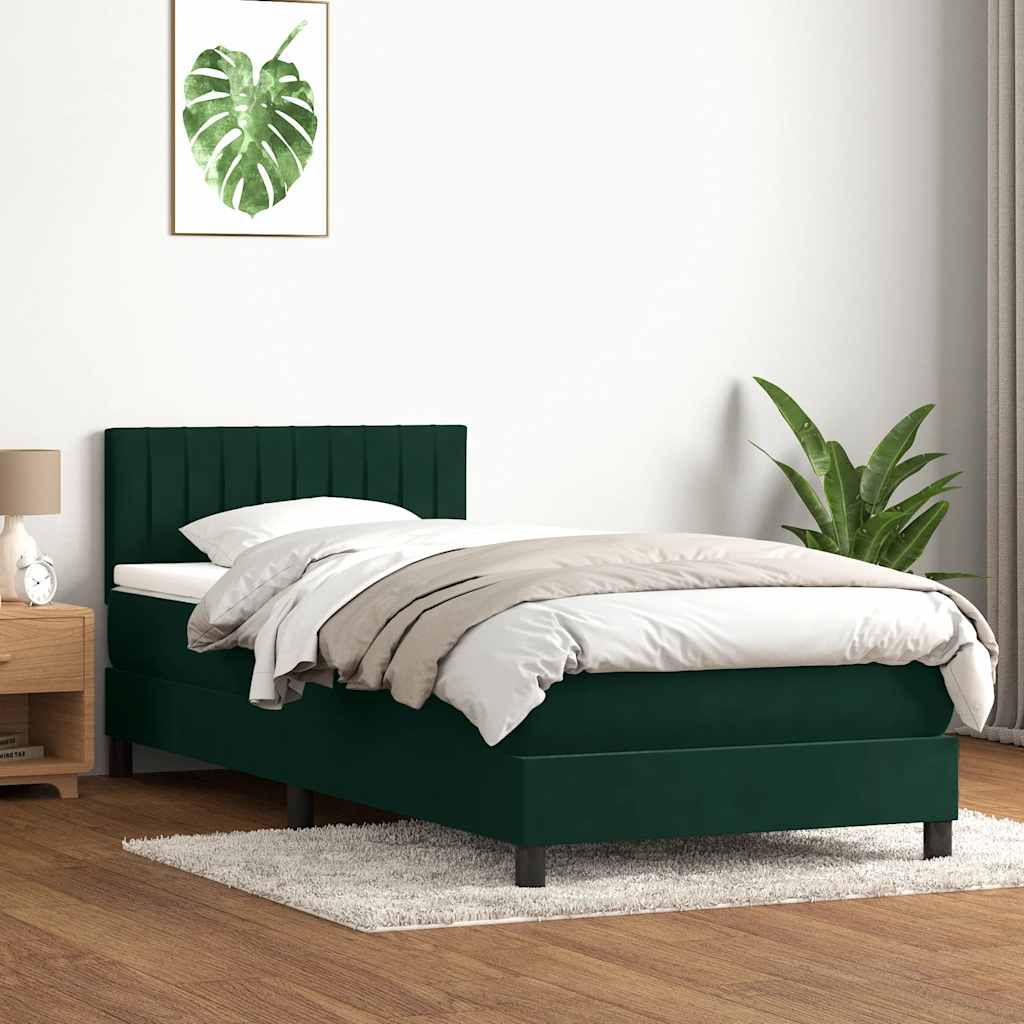 vidaXL Boxspringbett mit Matratze Dunkelgrün 90x210 cm Samt