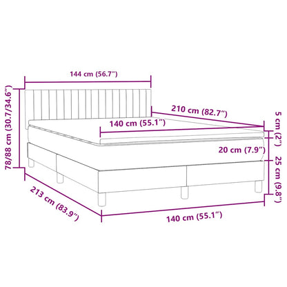vidaXL Boxspringbett mit Matratze Hellgrau 140x210 cm Samt
