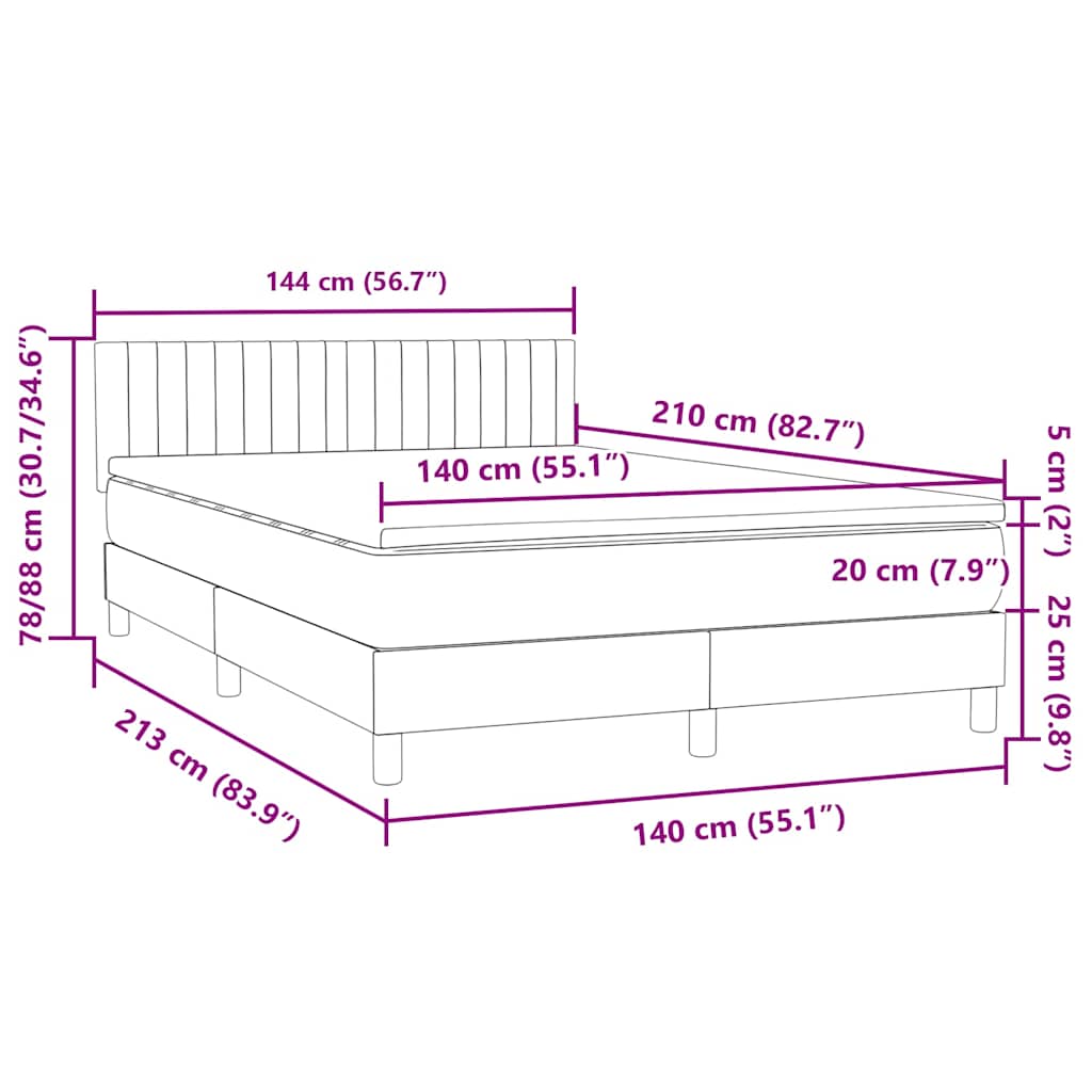 vidaXL Boxspringbett mit Matratze Dunkelblau 140x210 cm Samt