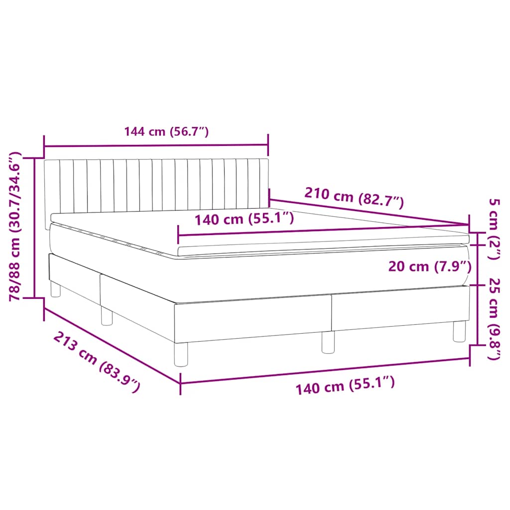 vidaXL Boxspringbett mit Matratze Rosa 140x210 cm Samt