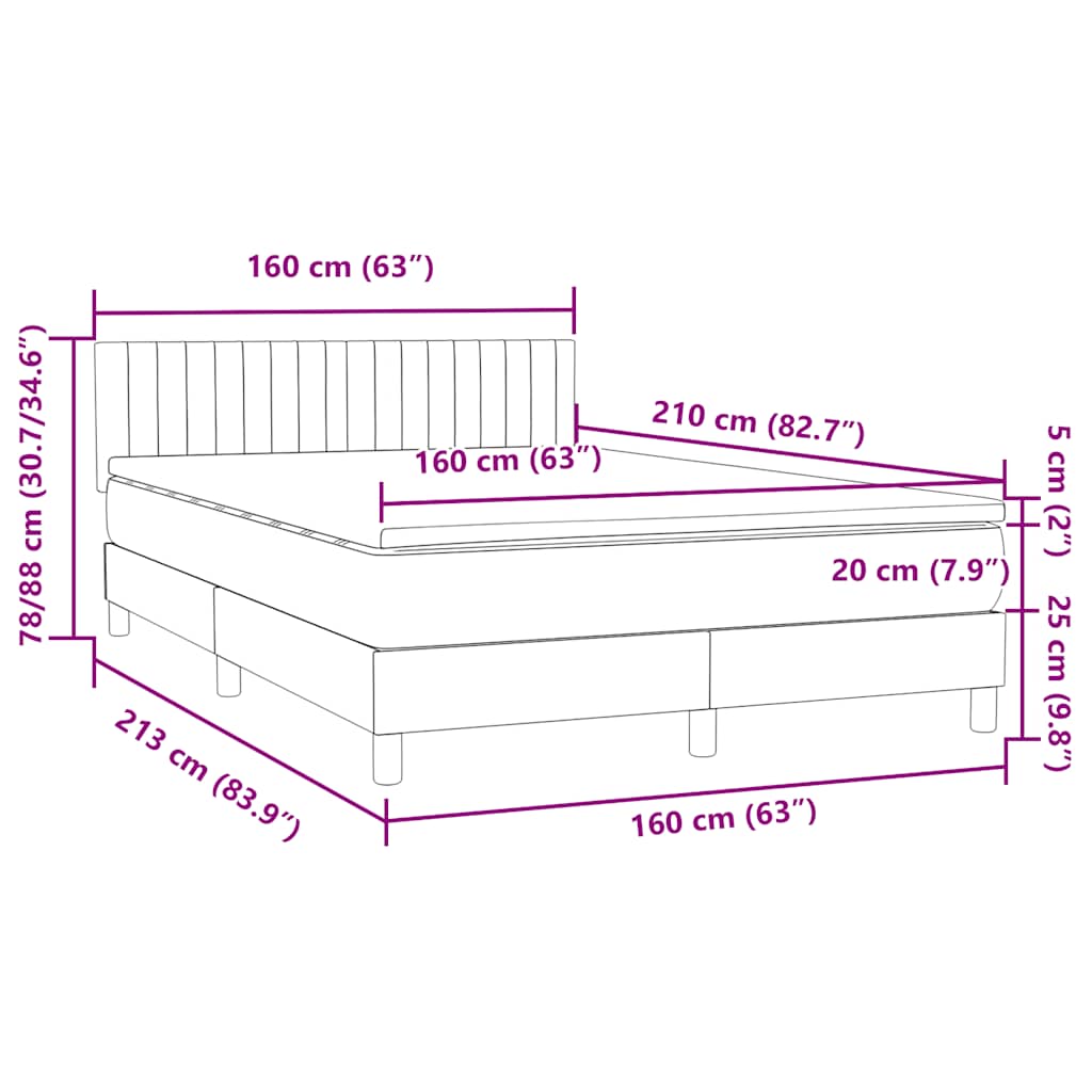 vidaXL Boxspringbett mit Matratze Dunkelgrün 160x210 cm Samt