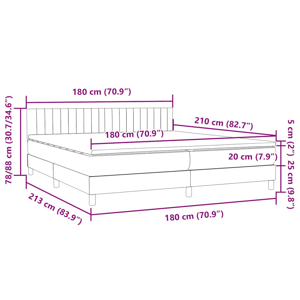 vidaXL Boxspringbett mit Matratze Hellgrau 180x210 cm Samt