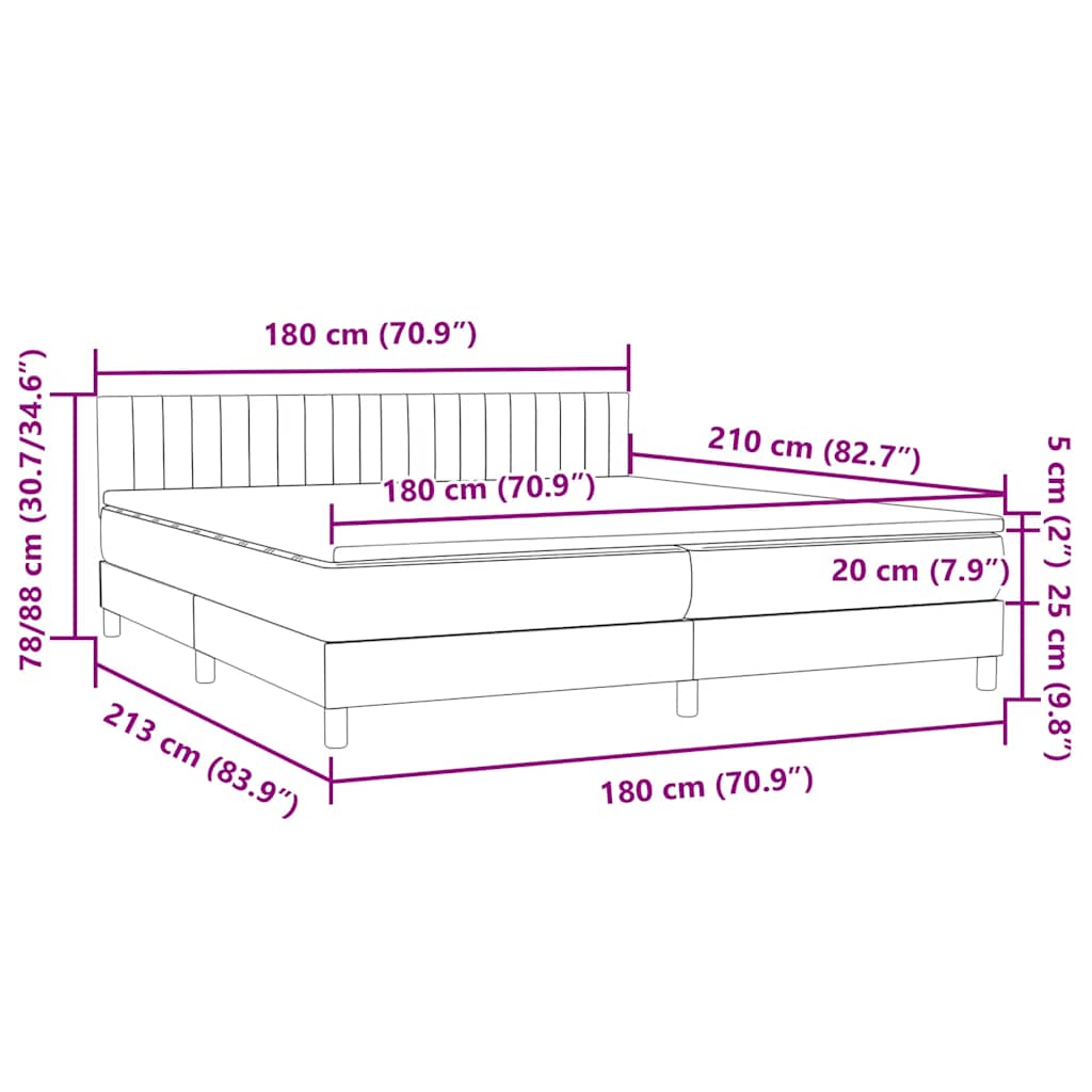 vidaXL Boxspringbett mit Matratze Schwarz 180x210 cm Samt