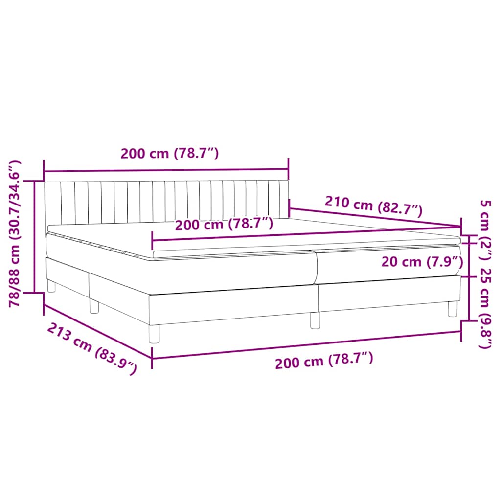 vidaXL Boxspringbett mit Matratze Hellgrau 200x210 cm Samt