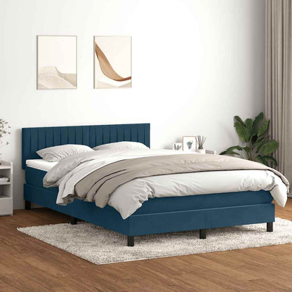 vidaXL Boxspringbett mit Matratze Dunkelblau 160x220 cm Samt