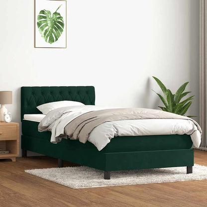 vidaXL Boxspringbett mit Matratze Dunkelgrün 90x210 cm Samt