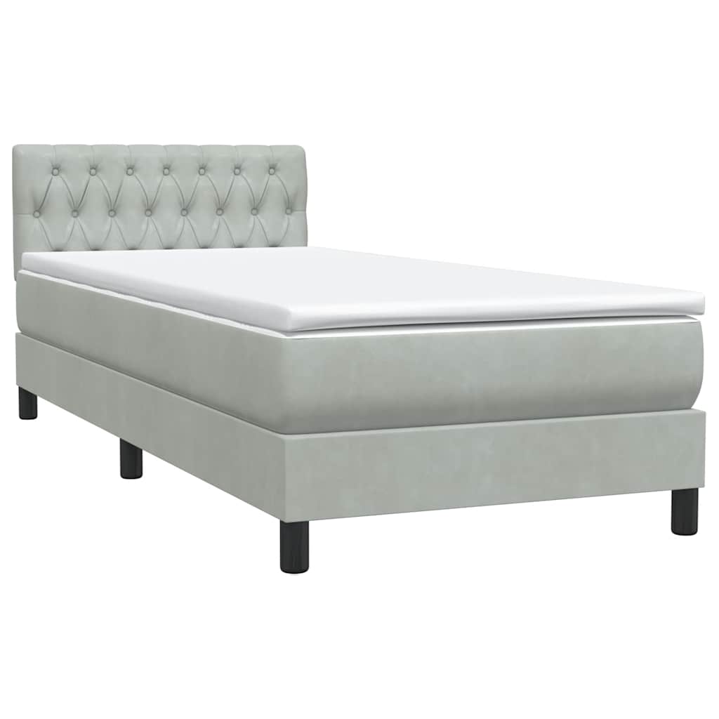 vidaXL Boxspringbett mit Matratze Hellgrau 100x210 cm Samt