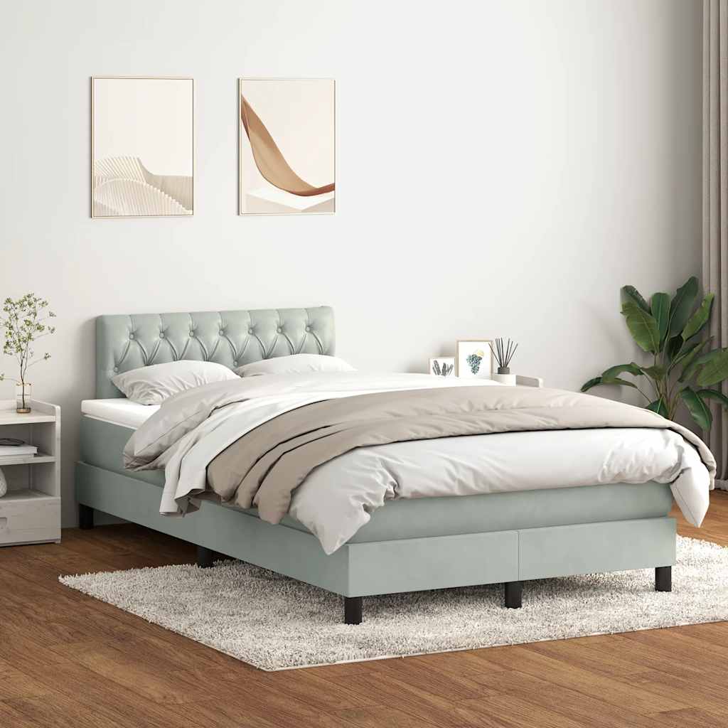 vidaXL Boxspringbett mit Matratze Hellgrau 120x210 cm Samt