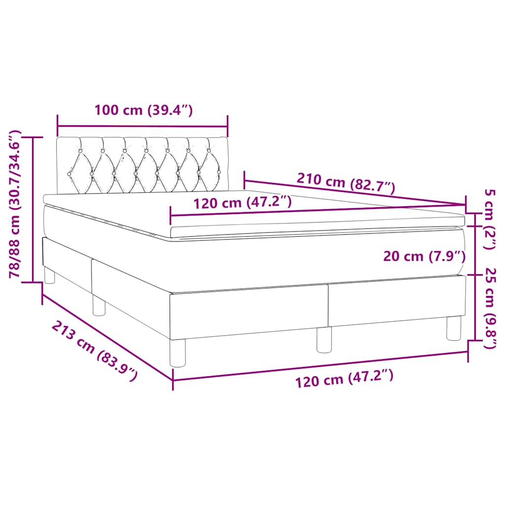 vidaXL Boxspringbett mit Matratze Dunkelgrau 120x210 cm Samt