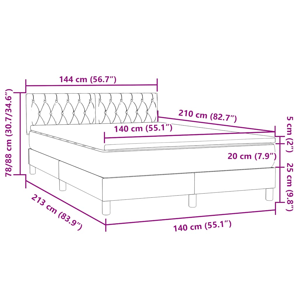 vidaXL Boxspringbett mit Matratze Schwarz 140x210 cm Samt