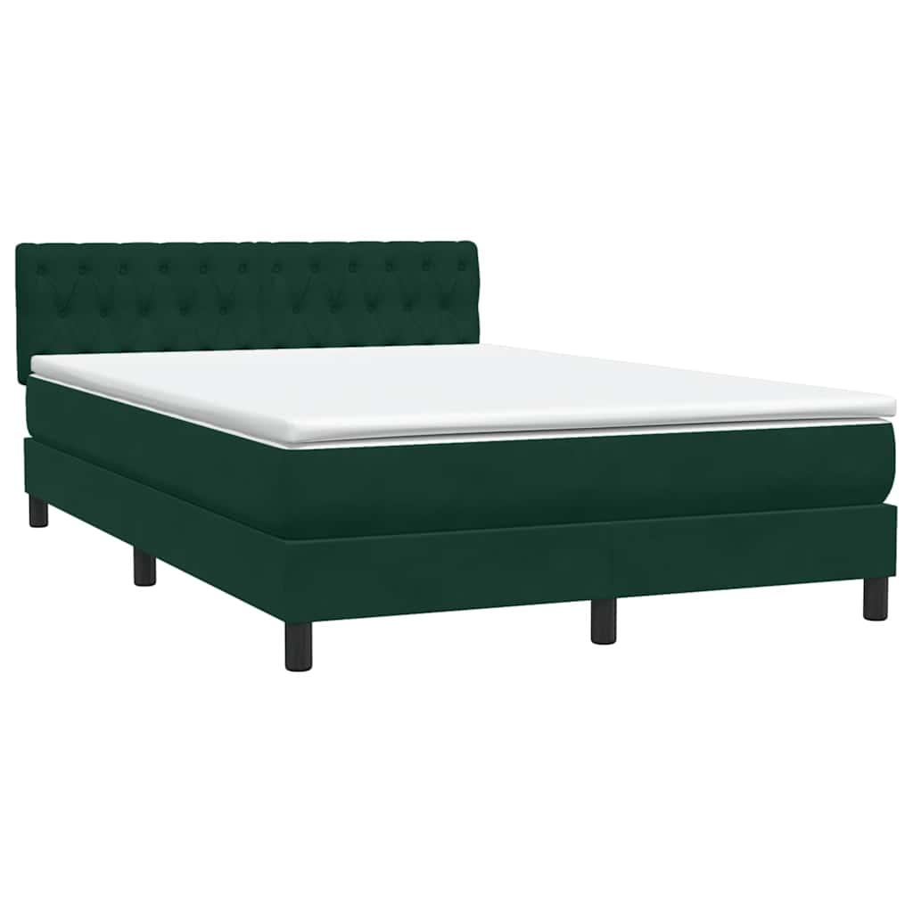 vidaXL Boxspringbett mit Matratze Dunkelgrün 140x210 cm Samt
