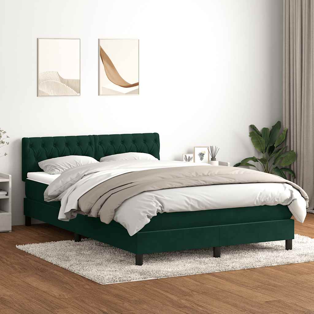 vidaXL Boxspringbett mit Matratze Dunkelgrün 140x210 cm Samt