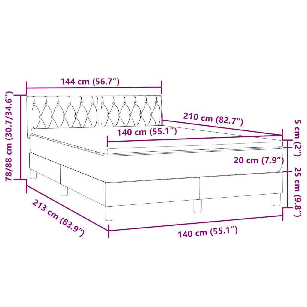 vidaXL Lit boxspring avec matelas bleu foncé 140x210 cm velours