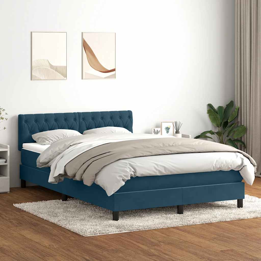 vidaXL Lit boxspring avec matelas bleu foncé 140x210 cm velours