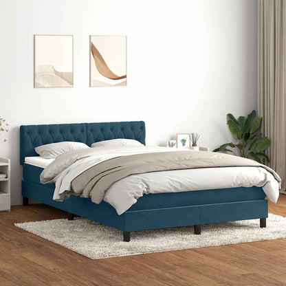 vidaXL Lit boxspring avec matelas bleu foncé 140x210 cm velours