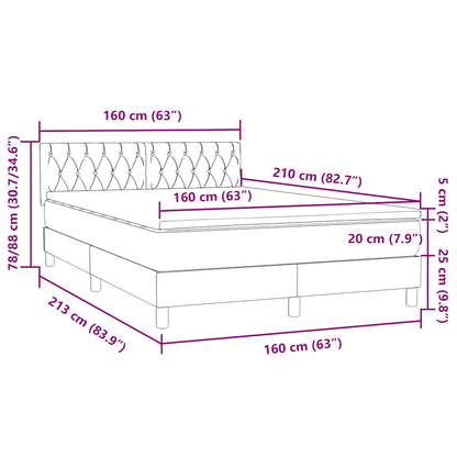 vidaXL Boxspringbett mit Matratze Hellgrau 160x210 cm Samt