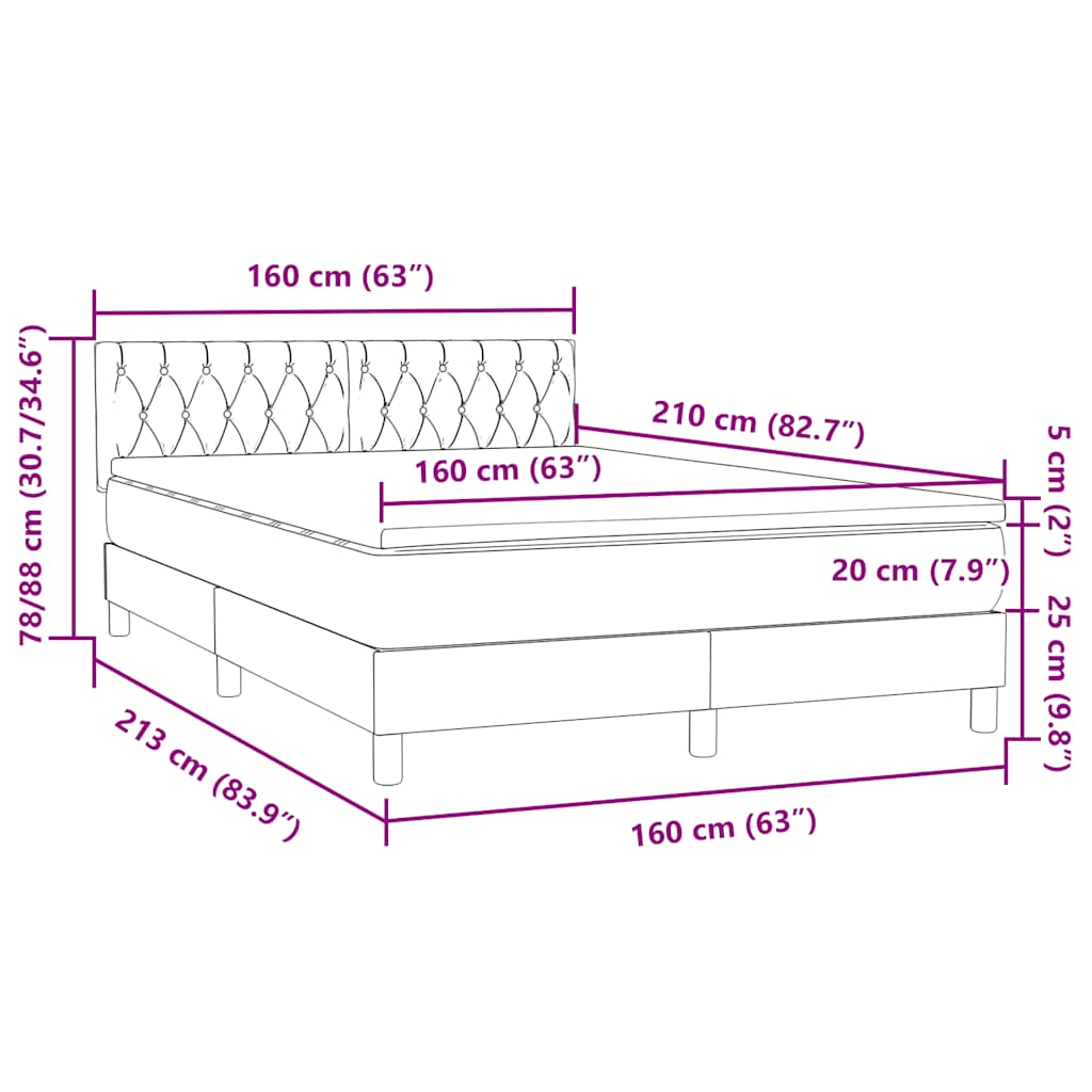 vidaXL Boxspringbett mit Matratze Dunkelgrün 160x210 cm Samt