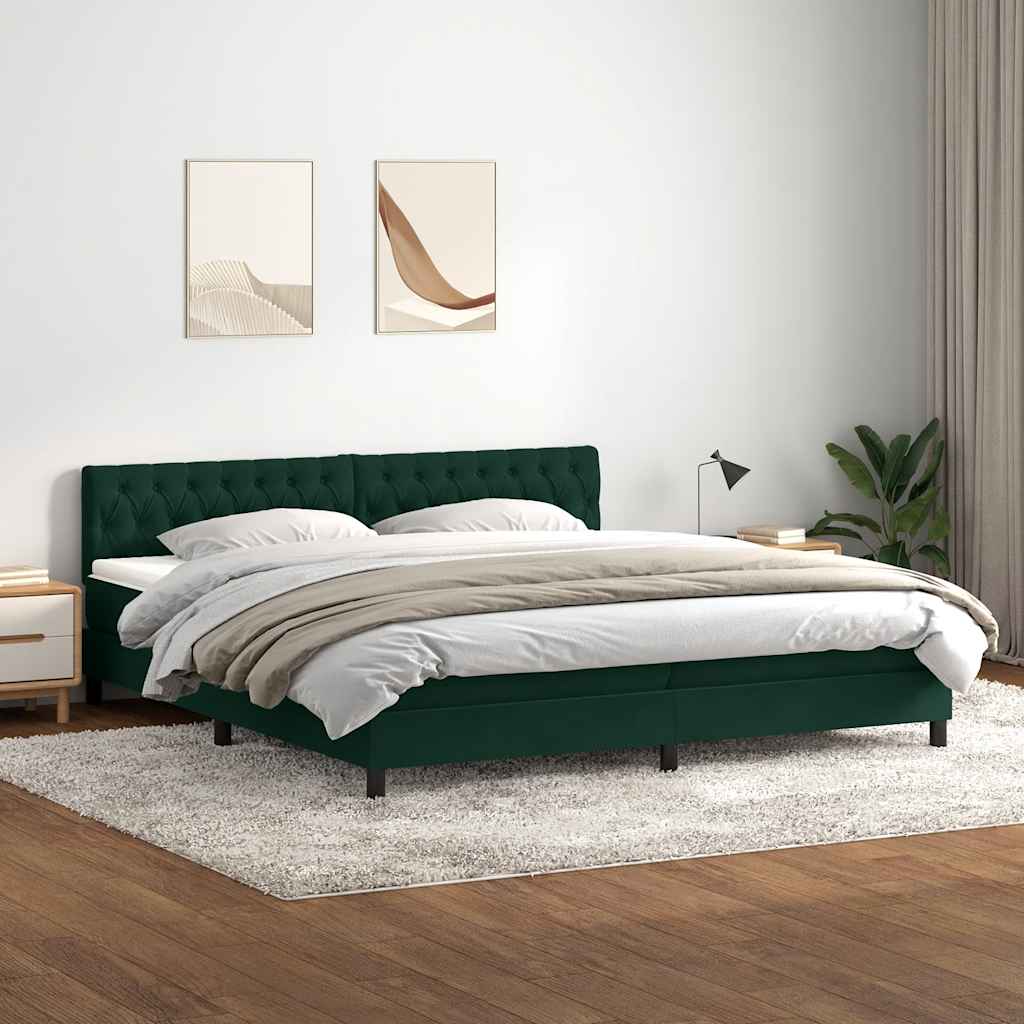 vidaXL Boxspringbett mit Matratze Dunkelgrün 180x210 cm Samt