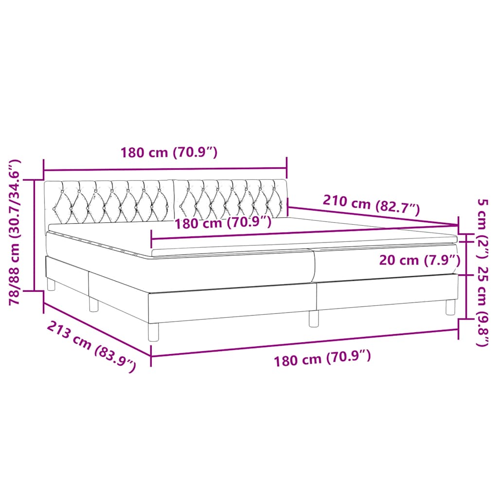 vidaXL Boxspringbett mit Matratze Dunkelblau 180x210 cm Samt
