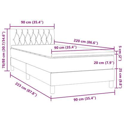 vidaXL Boxspringbett mit Matratze Dunkelgrau 90x220 cm Samt