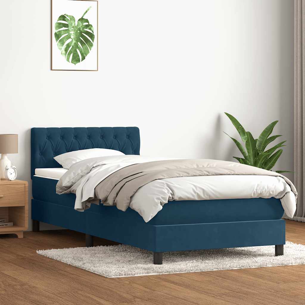 vidaXL Boxspringbett mit Matratze Dunkelblau 90x220 cm Samt