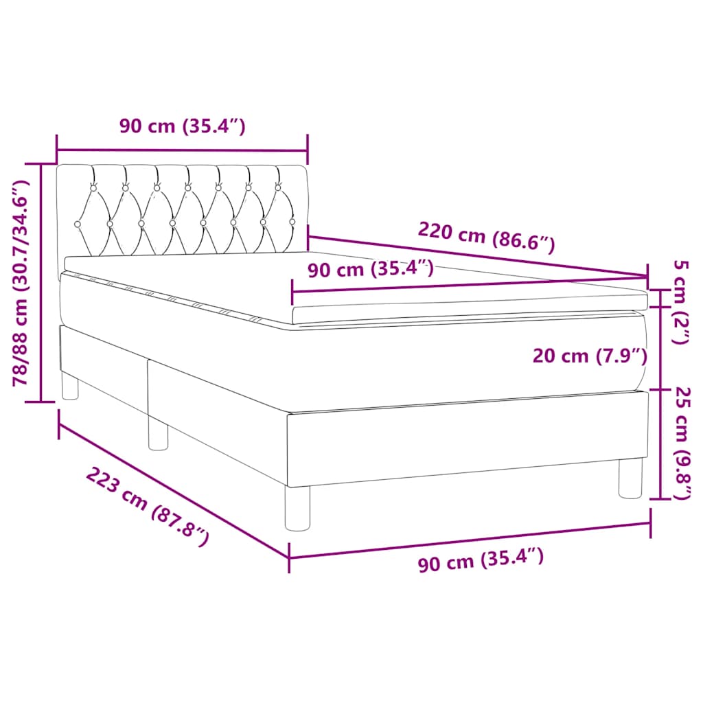 vidaXL Boxspringbett mit Matratze Rosa 90x220 cm Samt