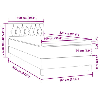 vidaXL Lit continental avec matelas gris foncé 100x220 cm Velours