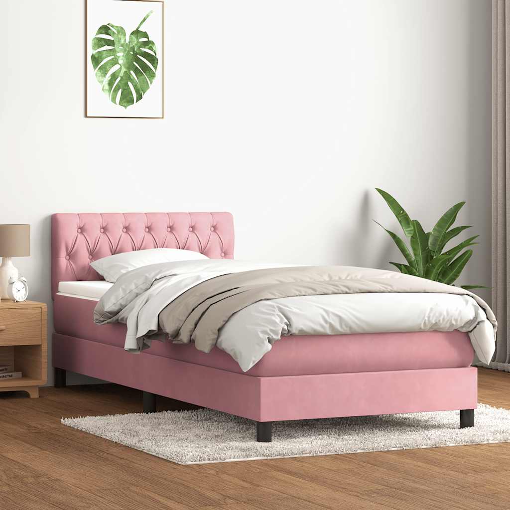 vidaXL Lit boxspring avec matelas rose 100x220 cm velours