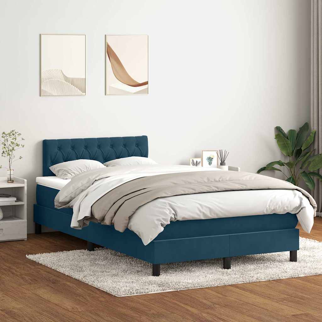 vidaXL Boxspringbett mit Matratze Dunkelblau 120x220 cm Samt