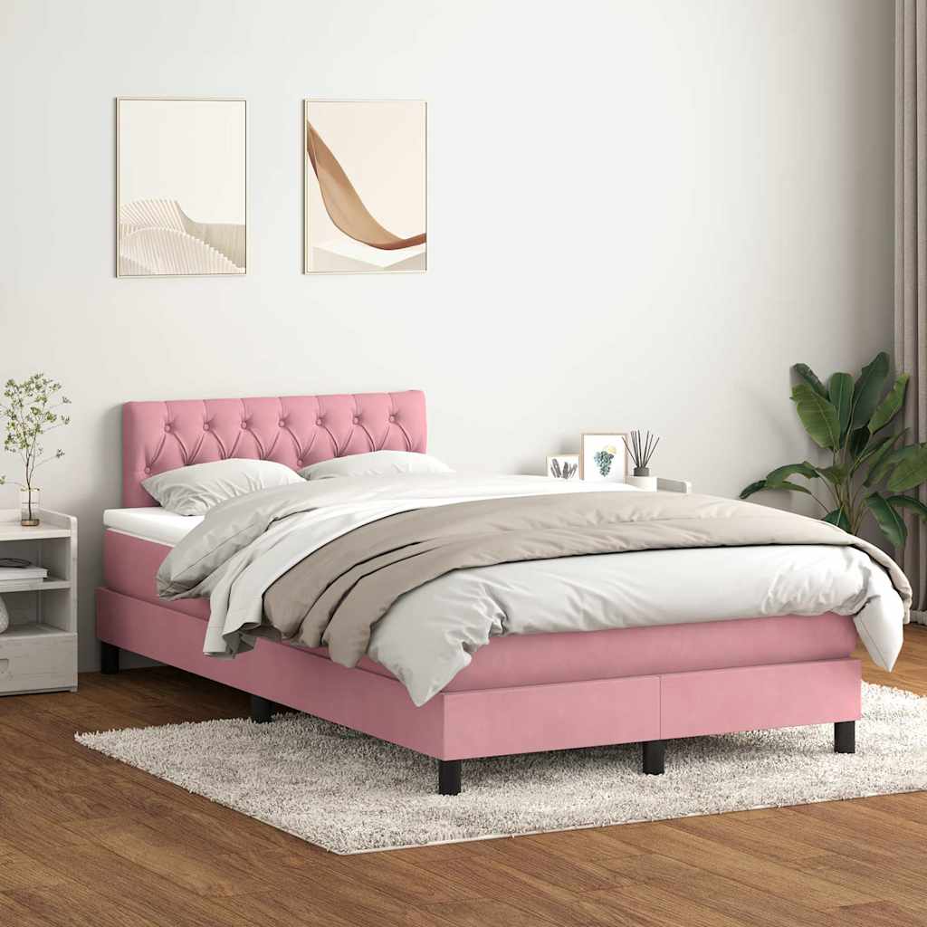 vidaXL Boxspringbett mit Matratze Rosa 120x220 cm Samt