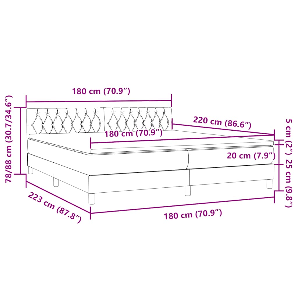 vidaXL Boxspringbett mit Matratze Dunkelgrün 180x220 cm Samt