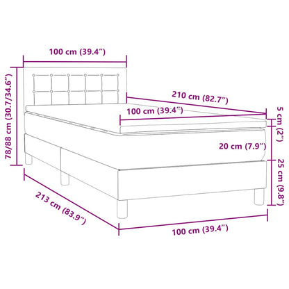 vidaXL Boxspringbett mit Matratze Hellgrau 100x210 cm Samt